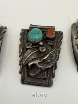2 Sets Of Vtg Native American Sterling Silver Turquoise Watch Tips