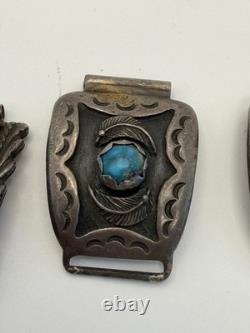 2 Sets Of Vtg Native American Sterling Silver Turquoise Watch Tips