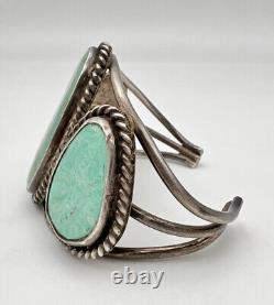 2 Vintage Navajo Sterling Silver Carico Lake Turquoise Slab Cuff Bracelet 59.5g
