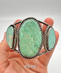 2 Vintage Navajo Sterling Silver Carico Lake Turquoise Slab Cuff Bracelet 59.5g