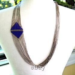 30 Native American 925 sterling liquid silver lapis necklace 20-strand 60g vtg