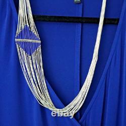 30 Native American 925 sterling liquid silver lapis necklace 20-strand 60g vtg