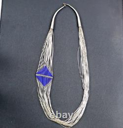 30 Native American 925 sterling liquid silver lapis necklace 20-strand 60g vtg