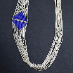 30 Native American 925 sterling liquid silver lapis necklace 20-strand 60g vtg