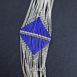30 Native American 925 sterling liquid silver lapis necklace 20-strand 60g vtg