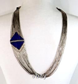 30 Native American 925 sterling liquid silver lapis necklace 20-strand 60g vtg