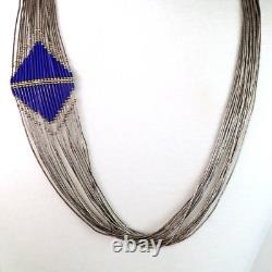 30 Native American 925 sterling liquid silver lapis necklace 20-strand 60g vtg