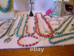 32 Piece Native American Southwestern Vintage Turquoise & Gemstone Jewelry Lot