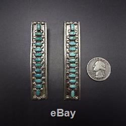 3 LONG Signed Vintage NAVAJO Sterling Silver & TURQUOISE Needlepoint EARRINGS