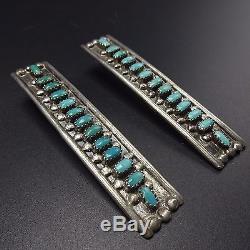 3 LONG Signed Vintage NAVAJO Sterling Silver & TURQUOISE Needlepoint EARRINGS