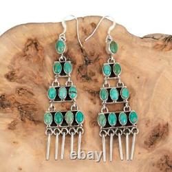 3 Navajo Turquoise Earrings Carico lake Sterling Silver LONG Dangles Chandelier