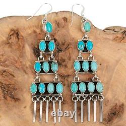 3 Navajo Turquoise Earrings Carico lake Sterling Silver LONG Dangles Chandelier