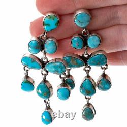 3 Navajo Turquoise Earrings NATURAL Sterling Silver LONG Dangles Eleanor Largo
