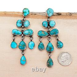 3 Navajo Turquoise Earrings NATURAL Sterling Silver LONG Dangles Eleanor Largo
