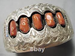 3d Silver Work Vintage Navajo Coral Sterling Bracelet Old
