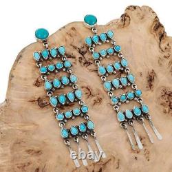 4.25 Zuni Turquoise Earrings SLEEPING BEAUTY Sterling Silver LONG Dangles Old