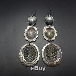 4 3/4 Long Vintage NAVAJO Hand-Stamped & Repousse Sterling Silver EARRINGS