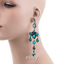 4.5 Navajo Turquoise Earrings NATURAL Sterling Silver LONG Dangles Eleanor Larg