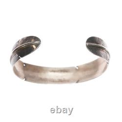 6.25 Vintage Native American Sterling feather cuff bracelet