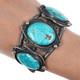 6.375 Vintage Native American silver cuff bracelet with 3 large turquoise