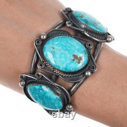 6.375 Vintage Native American silver cuff bracelet with 3 large turquoise