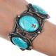 6.375 Vintage Native American silver cuff bracelet with 3 large turquoise