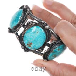 6.375 Vintage Native American silver cuff bracelet with 3 large turquoise