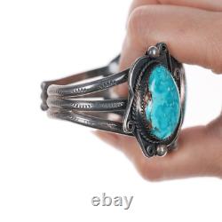 6.375 Vintage Native American silver cuff bracelet with 3 large turquoise