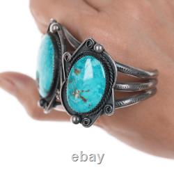 6.375 Vintage Native American silver cuff bracelet with 3 large turquoise