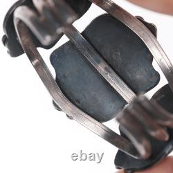 6.375 Vintage Native American silver cuff bracelet with 3 large turquoise