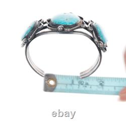 6.375 Vintage Native American silver cuff bracelet with 3 large turquoise