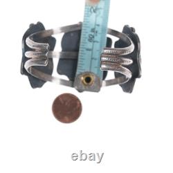 6.375 Vintage Native American silver cuff bracelet with 3 large turquoise