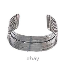 6.5 Vintage Native American twisted silver wire coral cuff bracelet