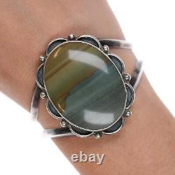 6 Vintage Native American silver and picture jasper cuff bracelet