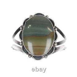6 Vintage Native American silver and picture jasper cuff bracelet