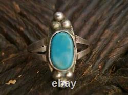 70s Southwest Zuni Made Ring AZ blue Turquoise Silver Vintage Jewelry size 7.5