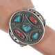 7 Vintage Native American large Silver, turquoise, and coral cuff bracelet