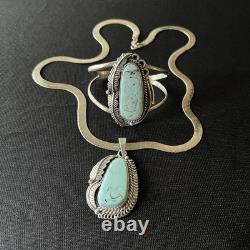 $800 VTG Sterling Silver Turquoise Navajo SetBracelet, Pendant and Necklace