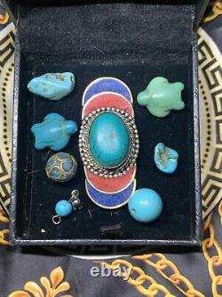 8 Navajo Vintage 1940-60's Turquoise Rocks 2 Turtles Red Coral Lapis Stones