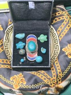 8 Navajo Vintage 1940-60's Turquoise Rocks 2 Turtles Red Coral Lapis Stones