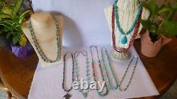 8 Piece Native American Southwestern Vintage Gemstone Sterling Silver Necklaces