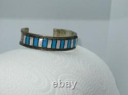 925 Sterling Silver Bracelet Turquoise & MOP Cuff Jewelry Vintage (id339)