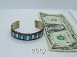 925 Sterling Silver Bracelet Turquoise & MOP Cuff Jewelry Vintage (id339)