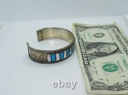925 Sterling Silver Bracelet Turquoise & MOP Cuff Jewelry Vintage (id339)