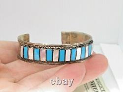 925 Sterling Silver Bracelet Turquoise & MOP Cuff Jewelry Vintage (id339)