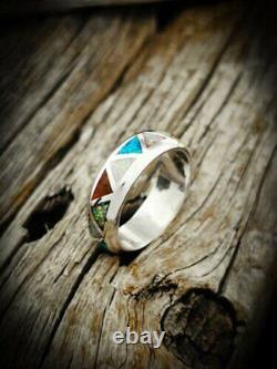 925 Sterling Silver Navajo Ring. Vintage Design. Opal Ring. Native