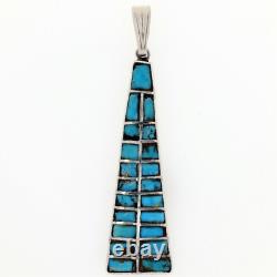 925 Sterling Silver Turquoise Inlay Pendant Necklace Native American Jewelry