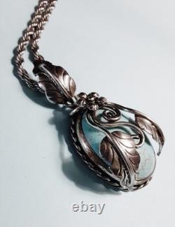 925 Vintage Navajo Style Southwest Sterling Silver & Cabochon Turquoise Pendant