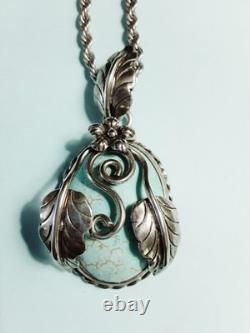 925 Vintage Navajo Style Southwest Sterling Silver & Cabochon Turquoise Pendant