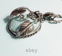 925 Vintage Navajo Style Southwest Sterling Silver & Cabochon Turquoise Pendant